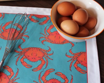 Crab Tea Towel - nautical kitchen - bakers gift