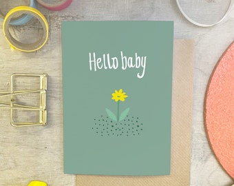 Flower Hello Baby Card - Botanical New Baby Card - Neutral New Baby Card - Floral New Baby Card