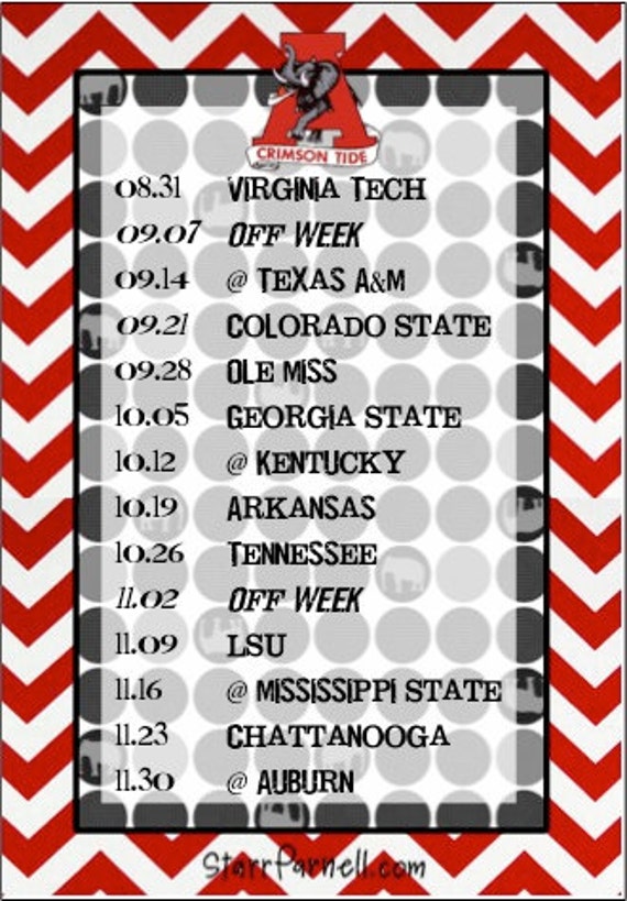 Printable University of Alabama Football Schedule