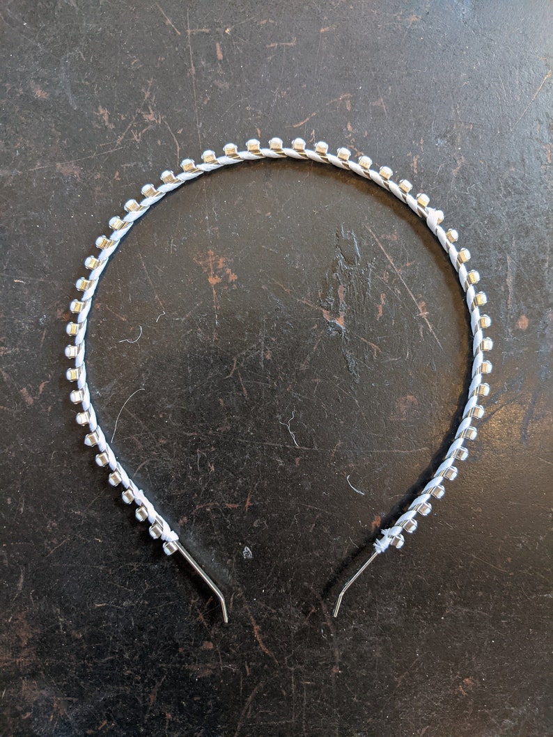 Dainty White Rhinestone and Ribbon Headband