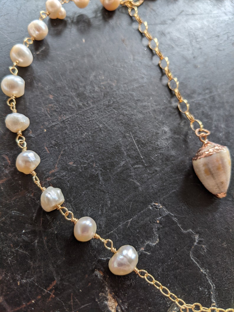 and Gilded Shell Necklace Gold Pearl