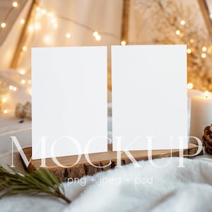 Winter Wedding Invitation Mockup: 5x7 Holiday Stationery Display (PSD File)