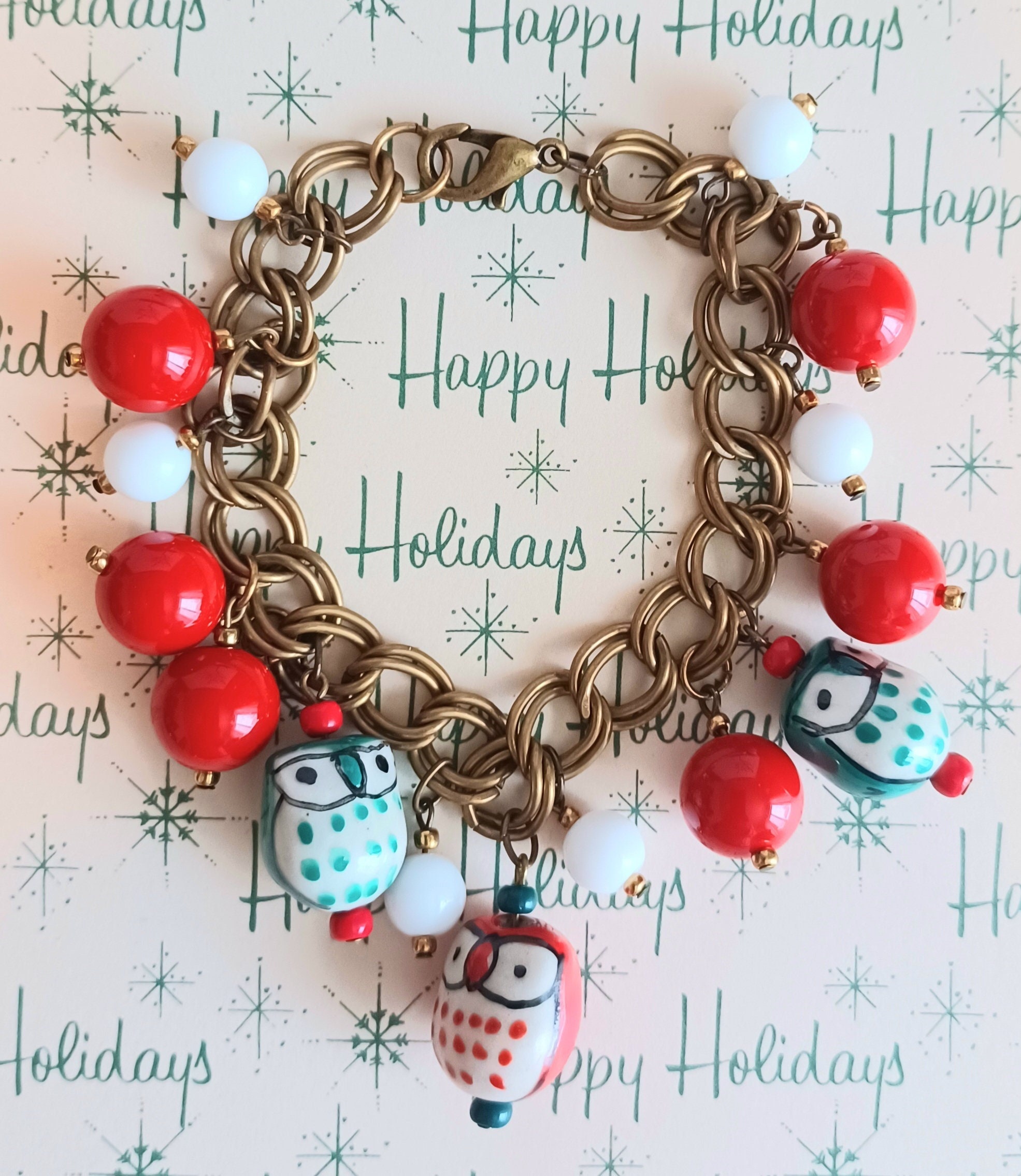 Owl Be Home for Christmas charm bracelet