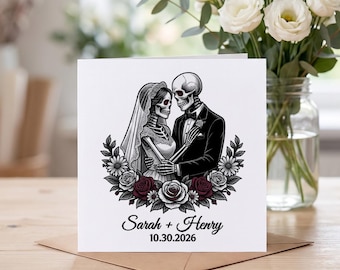 Personalized Gothic Wedding Card, Skeleton Bride and Groom, Alternative Couple Gift, Till Death Do Us Part Keepsake