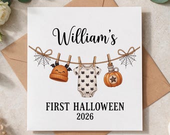 Gepersonaliseerde kaart voor de eerste Halloween van je baby, aandenken met de naam van je baby, Halloweencadeau voor pasgeborenen, eerste Halloween voor kersverse ouders