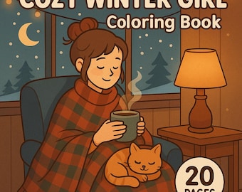 Gemütliche Winter-Malvorlagen für Mädchen | Niedliche Kawaii-Kunst | Entspannendes Malbuch (PDF zum Ausdrucken)