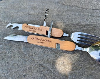 Multifunctional wooden cutlery set “Le Mas du Midi” – Compact picnic kit & corkscrew