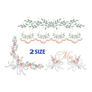 Floral bow Lace embroidery design bundle - Floral Corner machine embroidery designs pattern- Floral Border embroidery file-instant download