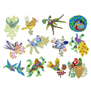 diseño de bordado Birds on the Branch - Patrón de diseños de bordado de máquina de pavo real-bordado de gorrión-descarga instantánea pes dst