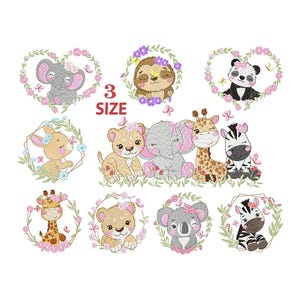 Safari Wreath Frame embroidery design bundle - Woodland Animal machine embroidery designs pattern - Giraffe embroidery file-instant download