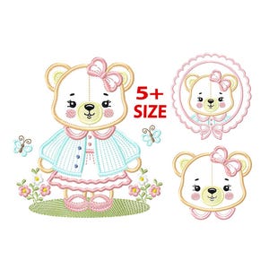 disegni per ricamo con applicazione a forma di orsetto di peluche per bambina - Disegni per ricamo a macchina con monogramma del viso pes