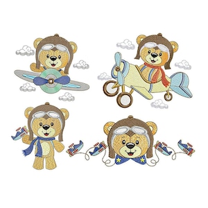 Aviator Teddy Bear embroidery design bundle - Plane embroidery designs machine embroidery pattern - Baby Pilot Teddy Bear embroidery file