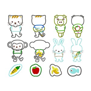 Baby Patchwork Animal Applique Embroidery Design, Farm Animal Applique Embroidery File, Cat, Monkey, Pig, Rabbit Instant Download