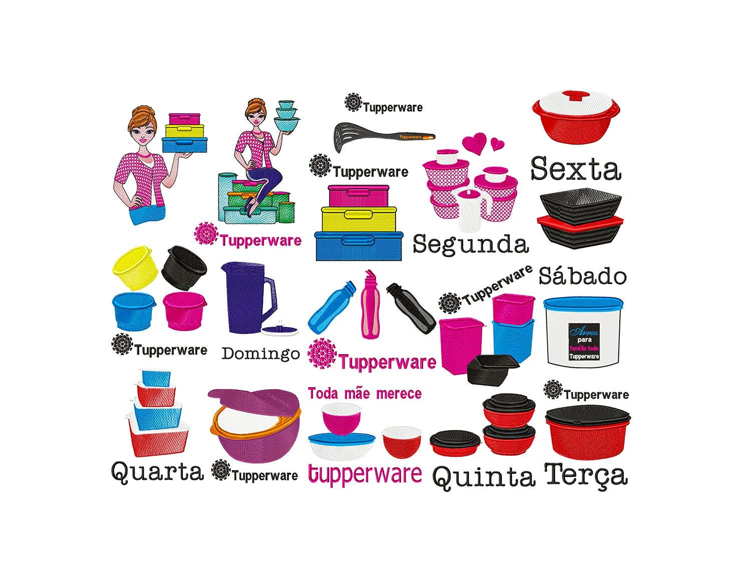 Tupperware Pattern Names Tupperware Embroidery Design Bundle - Bottles Machine Embroidery ...