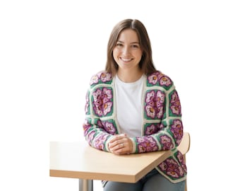 Crochet Violet Motif Cardigan Pattern | Photo Tutorial PDF | Detailed Digital Design