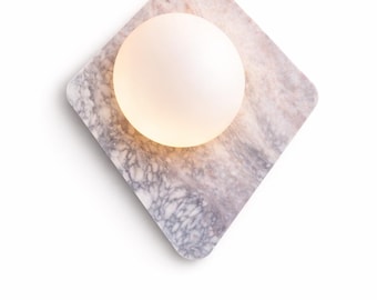 Viola Diamond Marble Wall Light – Modern Stone Wall Sconce, Arabescato Viola Marble Lamp, Sculptural Wall Lighting