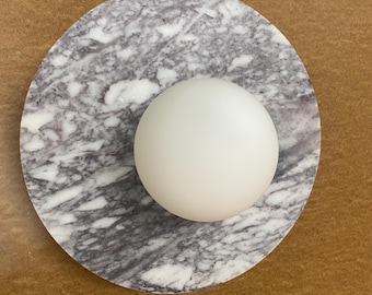Viola Round Marble Wall Light – Modern Marble Wall Sconce, Arabescato Viola Stone Lamp, Minimal Stone Lighting