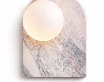 Viola Arch Marble Wall Light – Arabescato Viola Stone Wall Sconce, Modern Marble Lamp, Minimalist Stone Lighting