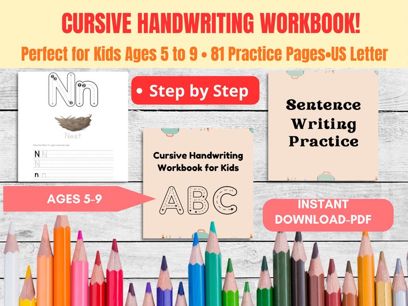 Cursive Handwriting Workbook for Kids Ages 5-9 | 81 Practice Pages (PDF ...