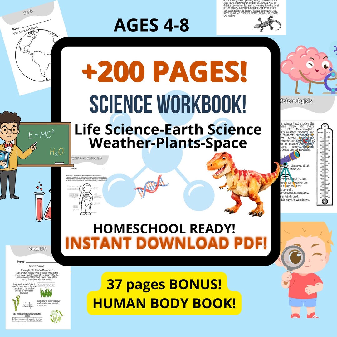 Science Workbbook Science Workbook 237 Pages Printable STEM Activities Ages 4-8 FREE ...