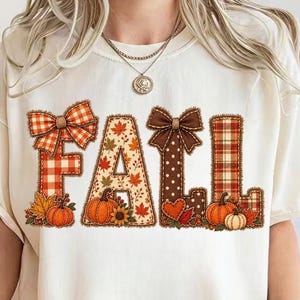 Herfst patchwork letters PNG, pompoen ruitjes sublimatie design (digitale download)