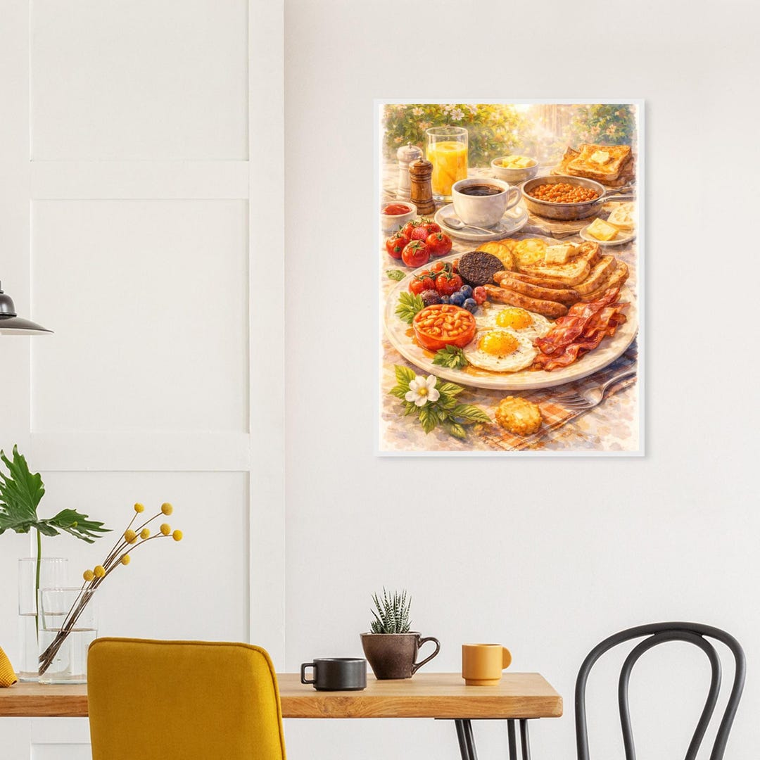 Full English Breakfast Wall Art, Classic Morning Brunch Illustration ...