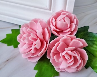 Peony flower SET 3pcs 3D Silicone Mold: Soap, Candle, Plaster Casting. Easy Demolding