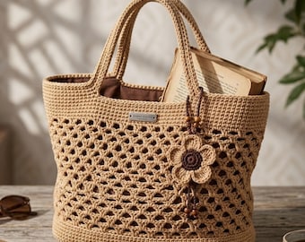 Crochet Raffia Tote Bag Pattern PDF — Boho Flower Lattice Market Bag, Beginner Friendly Crochet Pattern, Summer Beach Bag, Handmade Gift