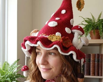 Mushroom Witch Hat Crochet Pattern – Cottagecore Woodland Decor (PDF Download)