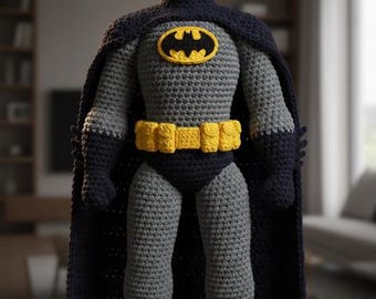 Padrão de crochê para boneco do Super-Homem em PDF, brinquedo amigurumi de super-herói, figura de pelúcia de 35 cm, detalhes do logotipo na capa e cinto, nível intermediário.