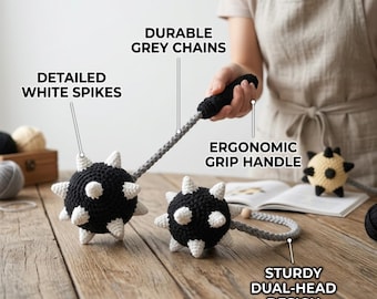Crochet Spiked Flail Mace Pattern PDF, Halloween Weapon Prop Amigurumi Tutorial, Spiky Ball Costume Accessory, Novelty Crochet Toy