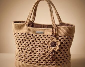 Crochet Raffia Tote Bag Pattern PDF — Boho Flower Lattice Market Bag, Beginner Friendly Crochet Pattern, Summer Beach Bag, Handmade Gift