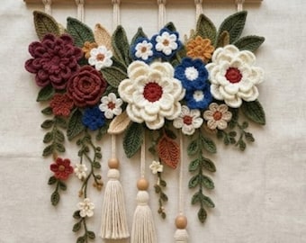 Crochet Flower Wall Hanging Pattern PDF, Boho Macrame Style Tapestry Tutorial, Floral Wall Decor DIY, Nursery Wall Art, Wedding Backdrop