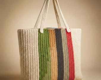 Crochet Tote Bag Pattern, Striped Market Bag PDF, Beach Bag Crochet Pattern, Colorful Shopper Gift DIY, Instant Download
