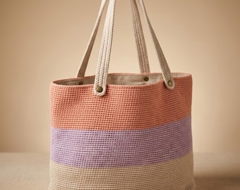 Crochet Color Block Tote Bag Pattern, Shoulder Bag PDF, Easy Purse Crochet Pattern, Pastel Everyday Bag Gift DIY, Instant Download