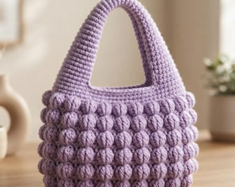 Bubble Crochet Bag Pattern PDF, Bobble Stitch Handbag Tutorial, Trendy Puff Texture Purse DIY, Easy Crochet Tote for Beginners