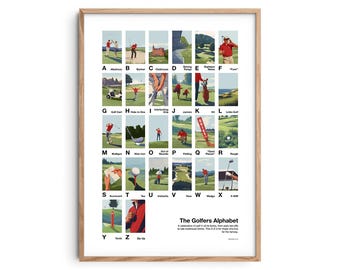 The Golfer’s Alphabet Print – Retro Golf Wall Art Poster, Home Decor Gift for Golf Lovers