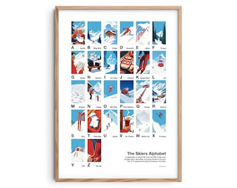 Skier's Alphabet Print - Retro Ski Art, Alpine Home Decor
