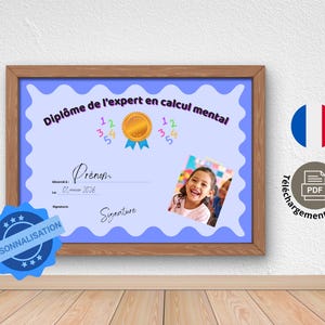 Diploma di esperto in calcolo mentale - Ondulato blu - Premio matematica per i numeri - Certificato di velocità di calcolo - PDF stampabile