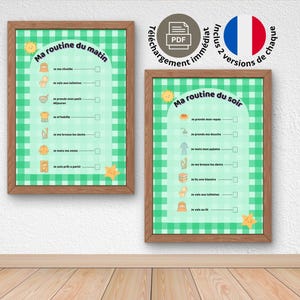 Pakket voor ochtend- en avondroutine in Vichy-groen | Onafhankelijkheidspakket voor kinderen | Montessori-methode | Dagelijkse organisatie