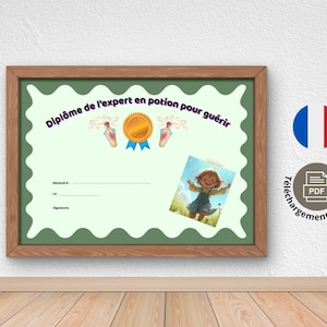 Children's Medicine Diploma - Expert Certificate in Healing Potions - Care Reward - Courage for a Sick Child - Digital PDF - Wavy Pine Green