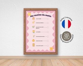 Rutina matutina infantil ondulada en rosa empolvado | Tabla de independencia Montessori | Ayuda visual para el TDAH | Organizador escolar en PDF
