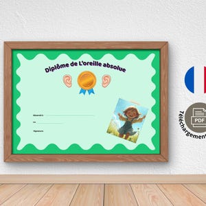 Diplôme Audition Enfant - Certificat Oreille Absolue - Récompense ORL et Test Auditif - Appareil Auditif Enfant -PDF Numérique - Wavy Vert