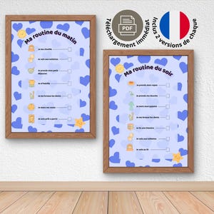Pakket voor ochtend- en avondroutine van Blue Heart | Onafhankelijkheidspakket voor kinderen | Montessori-methode | Dagelijkse organisatie