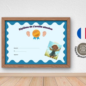 Diplôme Audition Enfant - Certificat Oreille Absolue - Récompense ORL et Test Auditif - Appareil Auditif Enfant-PDF Numérique-Wavy Bleu navy