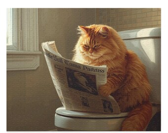 Cat Puzzle: Funny Feline Reading in Bathroom, 120, 252, 500-Piece Cat Lovers Gift, Home Decor, Family Activity, Unique Puzzle