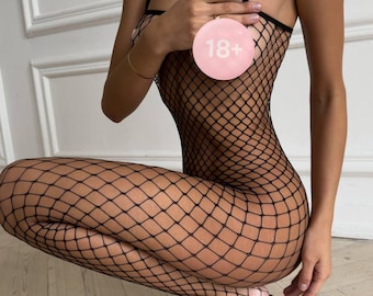 Body a rete Black Diamond, lingerie trasparente a tutto corpo, regalo di lingerie per San Valentino