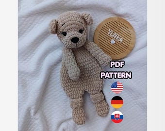 Crochet Teddy Bear Lovey Pattern, Amigurumi Bear Snuggler (PDF Download)