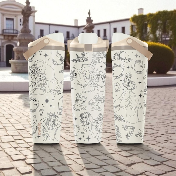 Beauty and Beast Engraved Owala Sway Bottle – Fairytale Princess Wrap – 30oz 40oz Stainless Steel