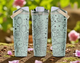 Engraved Botanical Owala Sway Bottle – 30oz 40oz – Eucalyptus Wild Garden Tumbler with Flowers and Bird